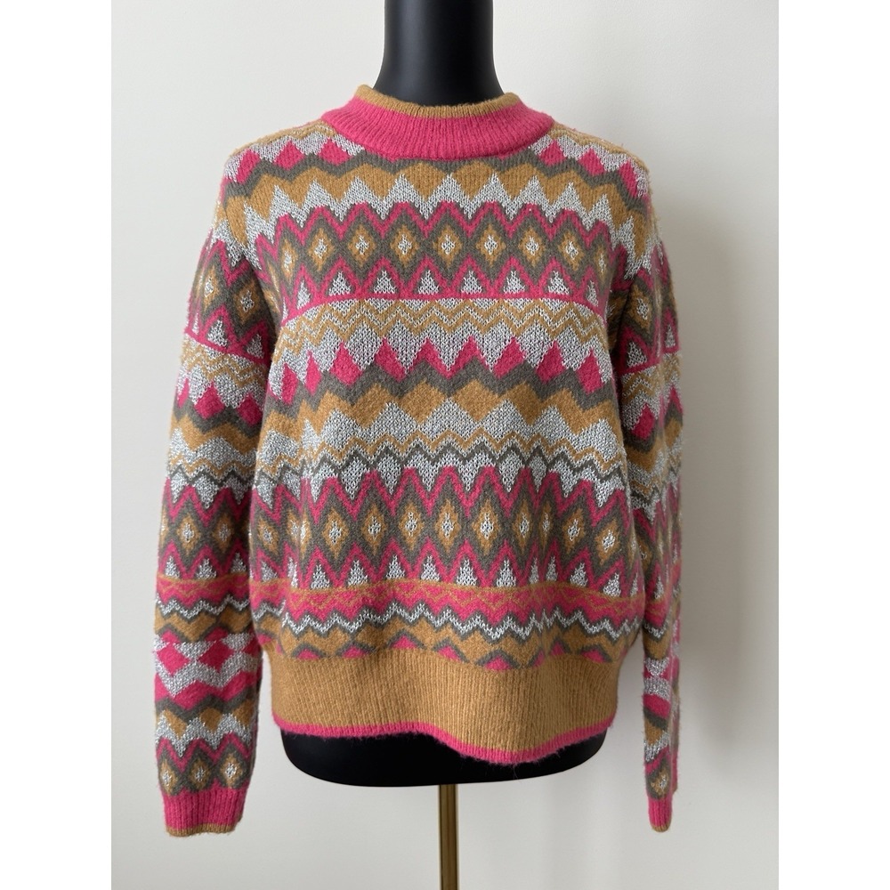 Marc New York Women's Sweater Fair Isle Size M New NWT Metallic Thread